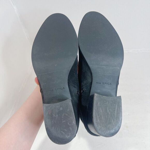 Via Spiga Octavia Black Suede Leather Ankle Boots Booties Buckled Size 8.5 - Picture 3 of 7